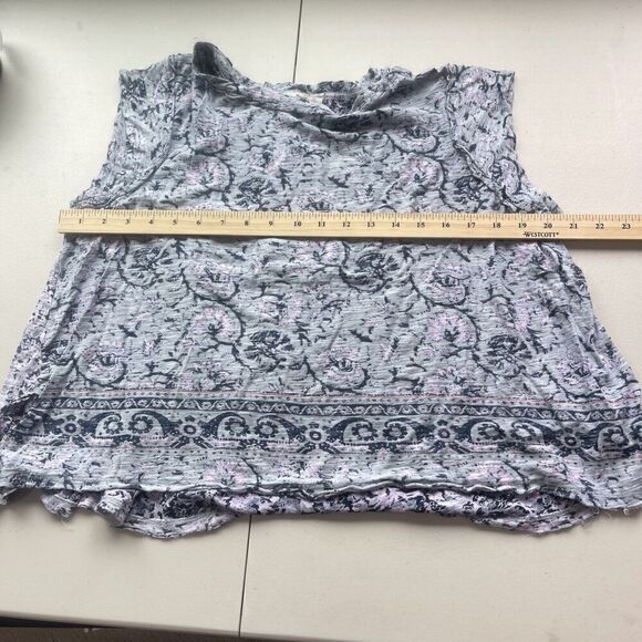 Free People T Shirt Oversized Dual Print Floral Blue Top Cap Sleeve Boxy XS Crew - Picture 8 of 16